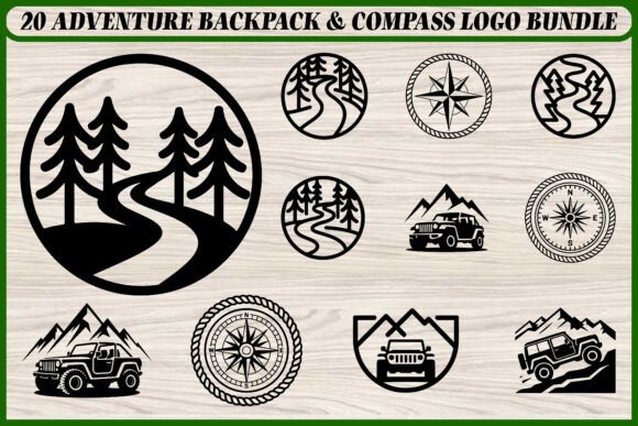 20 Adventure Backpack Compass Logo Set