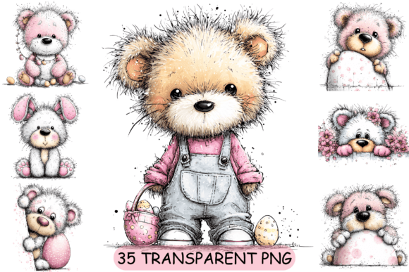 35 Cute Easter Teddy Bear PNG Set