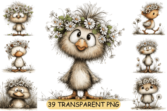 39 Cute Daisy Chick PNG Clipart Set: Elevating Spring Creativity with Whimsical Design