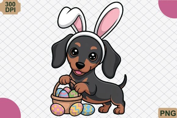 Celebrating Spring with the Adorable Easter Dachshund with Egg Basket PNG Design