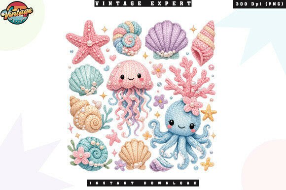 Cute Sea Life Ocean Crochet Yarn PNG: Bringing Textured Charm to Your Designs