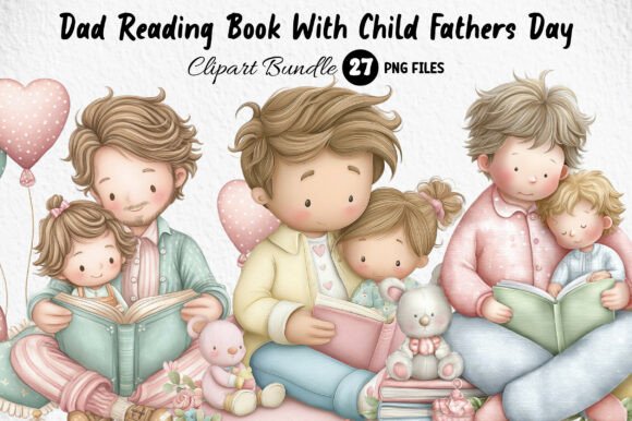 Fathers Day Clipart: Dads Reading Books