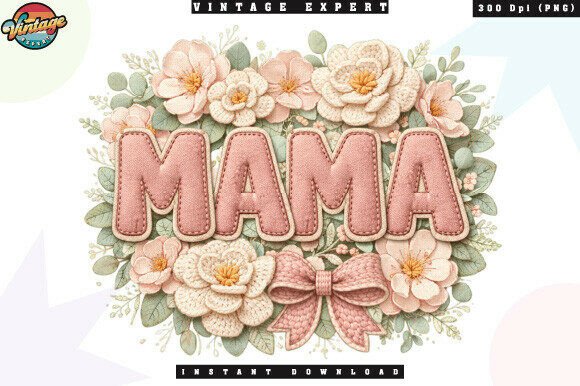 Mama Floral Wreath Crochet Yarn Faux PNG: Elevating Modern Motherhood Designs