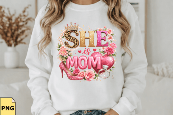 She is Mom Floral Bow PNG Design
