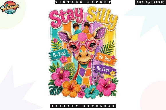Stay Silly Giraffe Patchwork PNG
