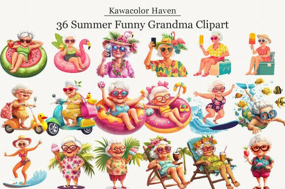 Summer Funny Grandma Clipart: Fun & Ready-to-Print