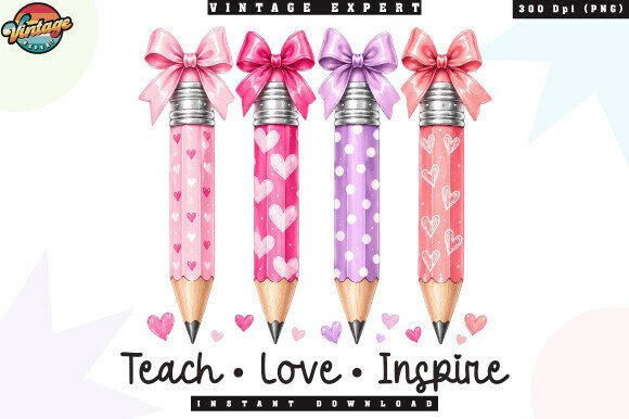Teach Love Inspire Pencil Bow PNG