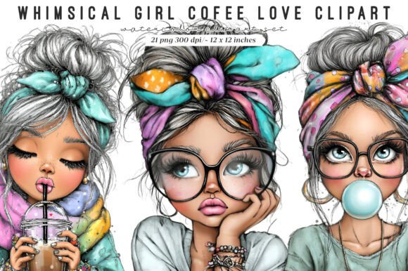 Whimsical Girls Coffee Love Clipart: A Creative Resource for Designers and Crafters