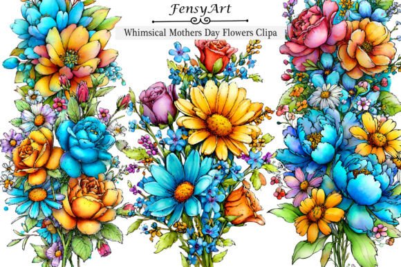 Whimsical Mothers Day Flowers Clipart